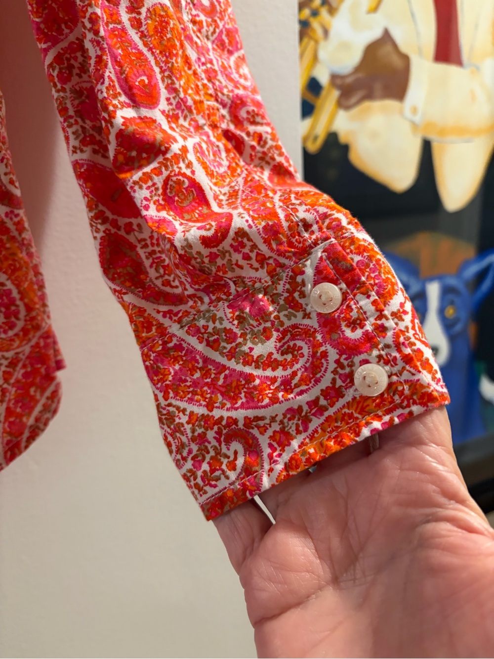 Tommy Hilfiger Red and Orange Paisley Button-Down Shirt - Picture 3 of 6